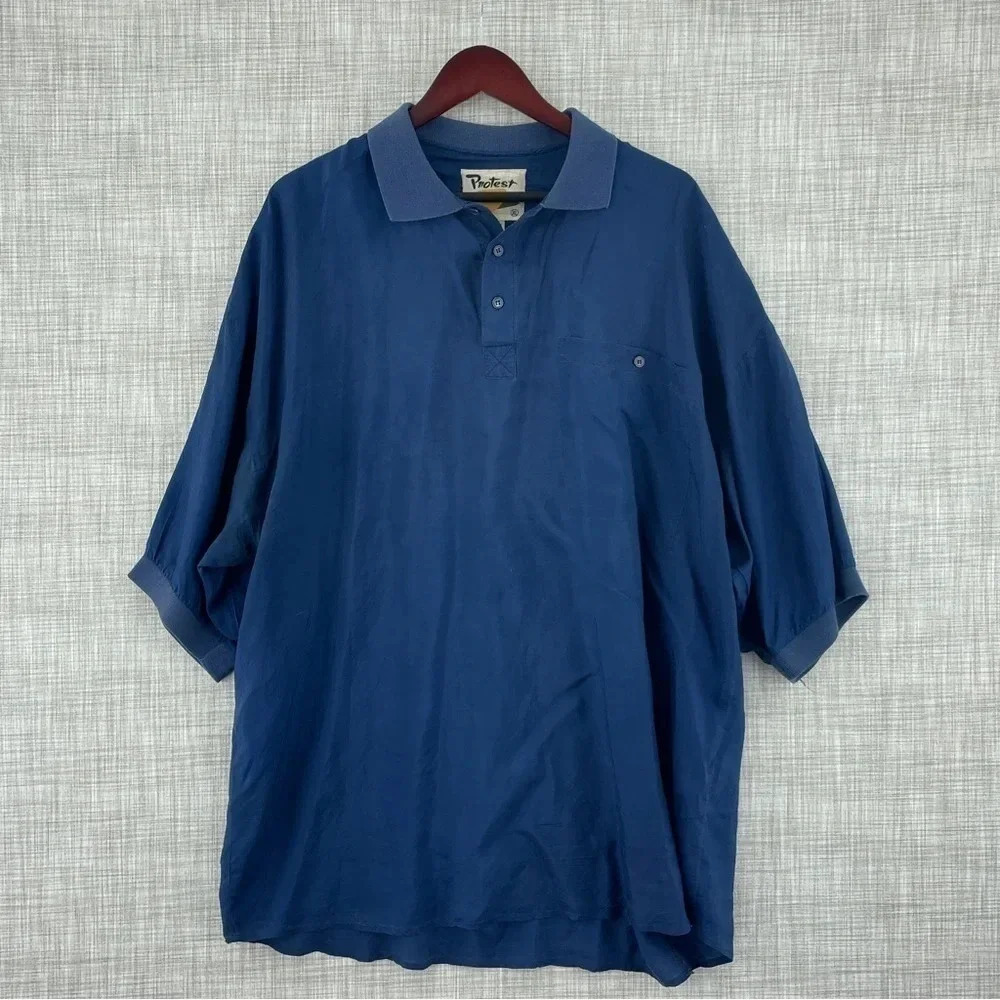 Protest Men's XL Oversized Vintage Silk Short Sleeve Shirt *stains* 0277